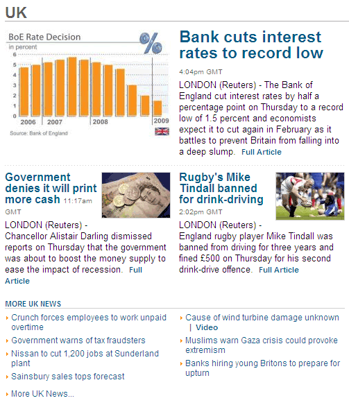 A Top Ten News package displayed on a web page
